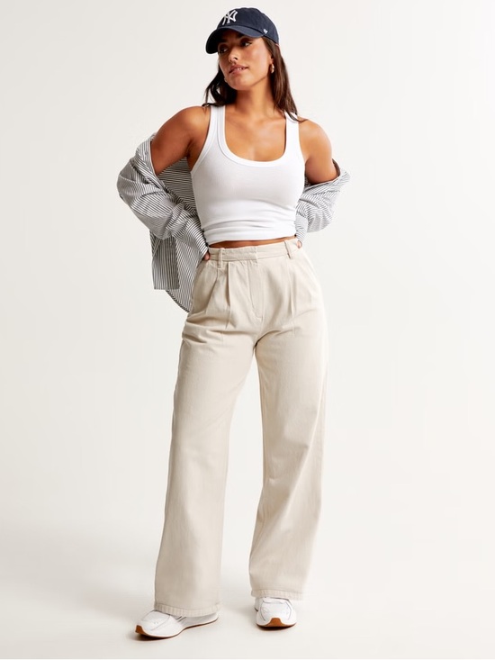 Abercrombie & Fitch Pants - Abercrombie Curve Love Sloane Tailored Jean Size 6 Beige High Rise Wide Leg